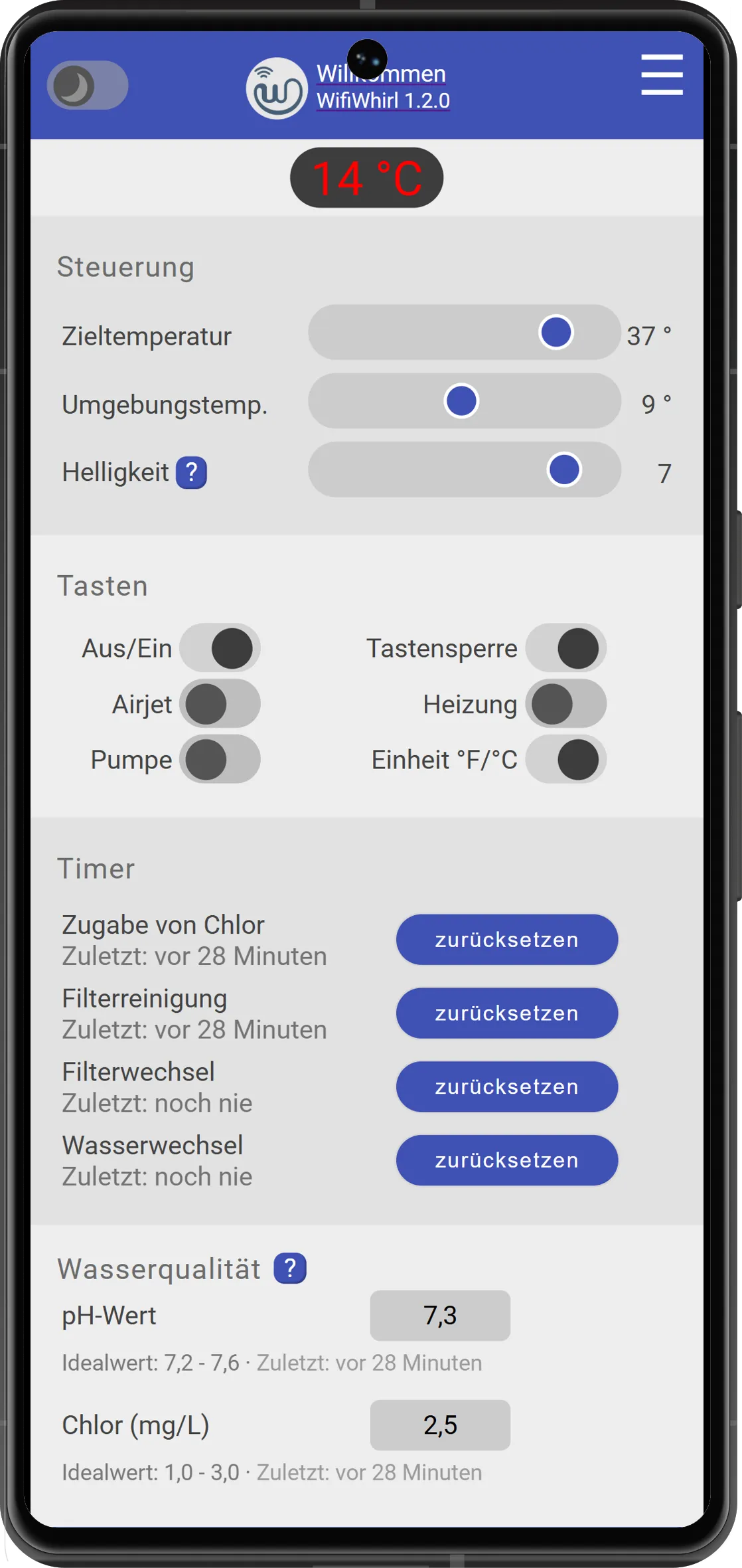 Screenshot WifiWhirl Webinterface