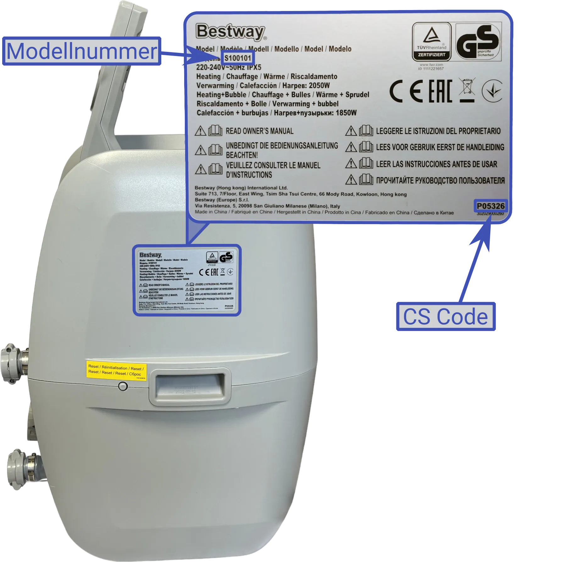 Modell und Herstellungsdatum